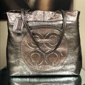 Coach metallic neutral gold/silver tote